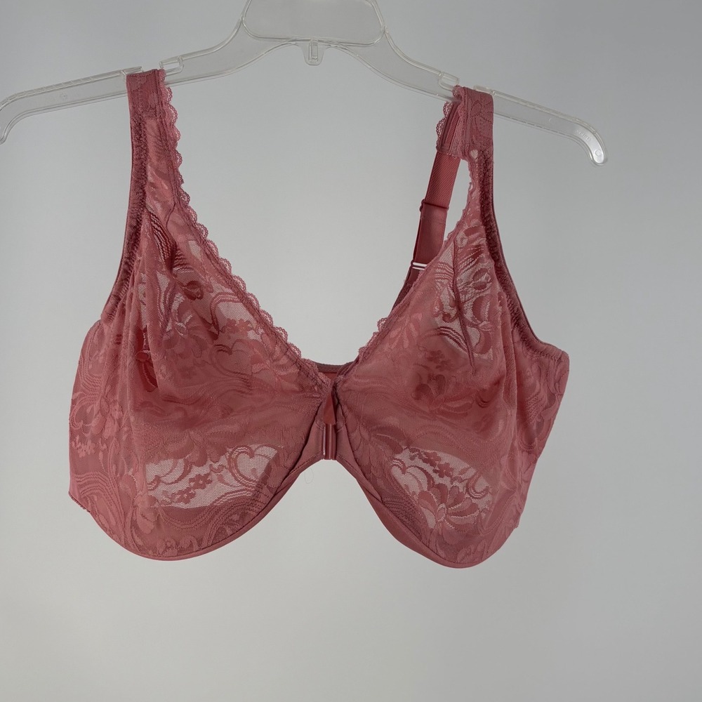 Glamorise WonderWire Front-Close‎ Lace Bra 1245 Dusty Rose Pink 44G US 44F UK